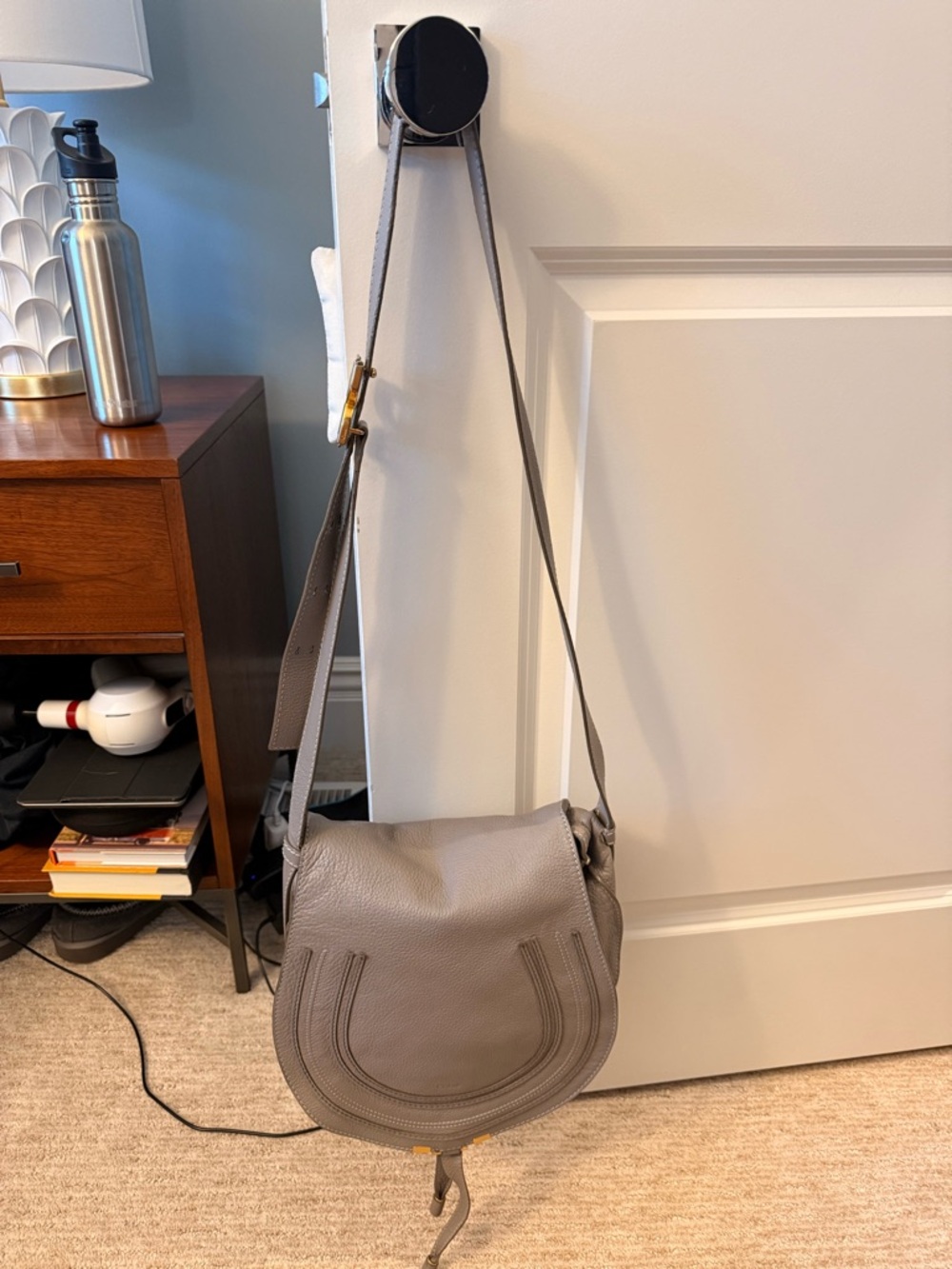 Chloe Gray Leather Crossbody Medium Marcie Saddle Bag